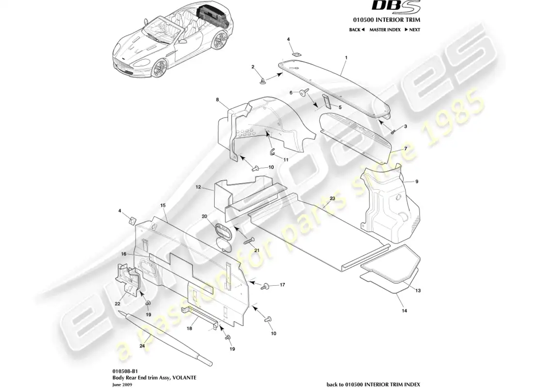 aston martin dbs (2007) rear end trim, volante parts diagram