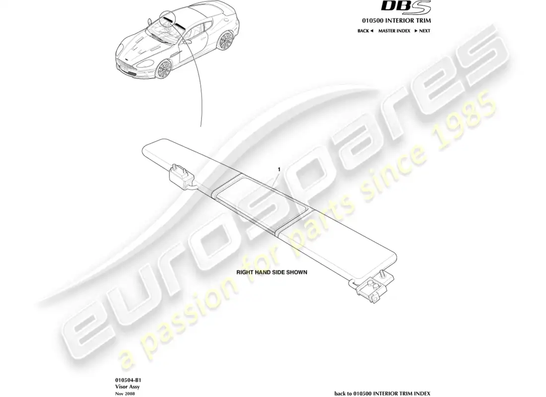 aston martin dbs (2009) sunvisor parts diagram