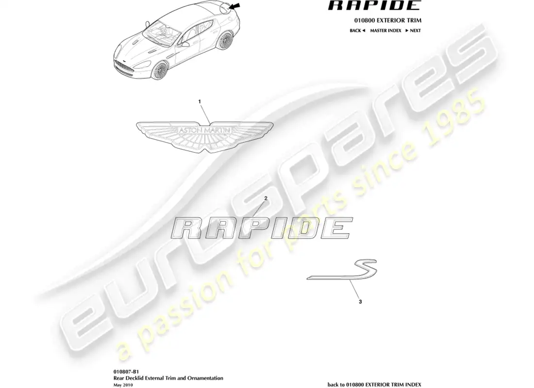 aston martin rapide (2016) badging parts diagram