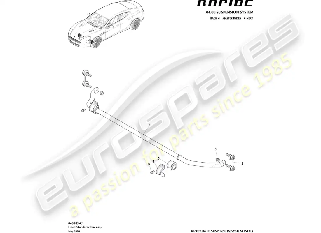 aston martin rapide (2012) front stabiliser bar parts diagram