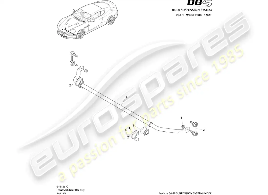 aston martin dbs (2008) front stabiliser bar parts diagram