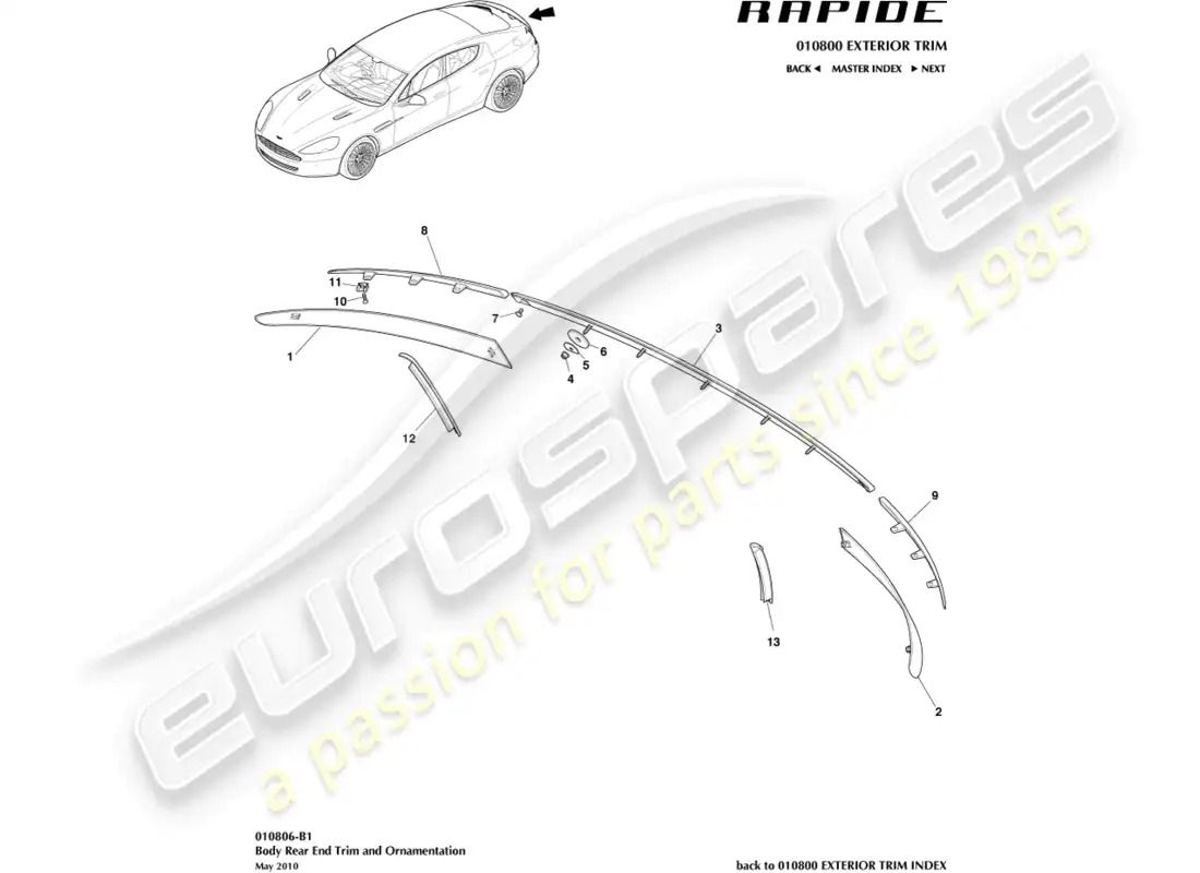 aston martin rapide (2016) rear end trim parts diagram