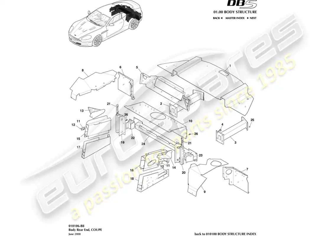 aston martin dbs (2009) body rear end, coupe parts diagram
