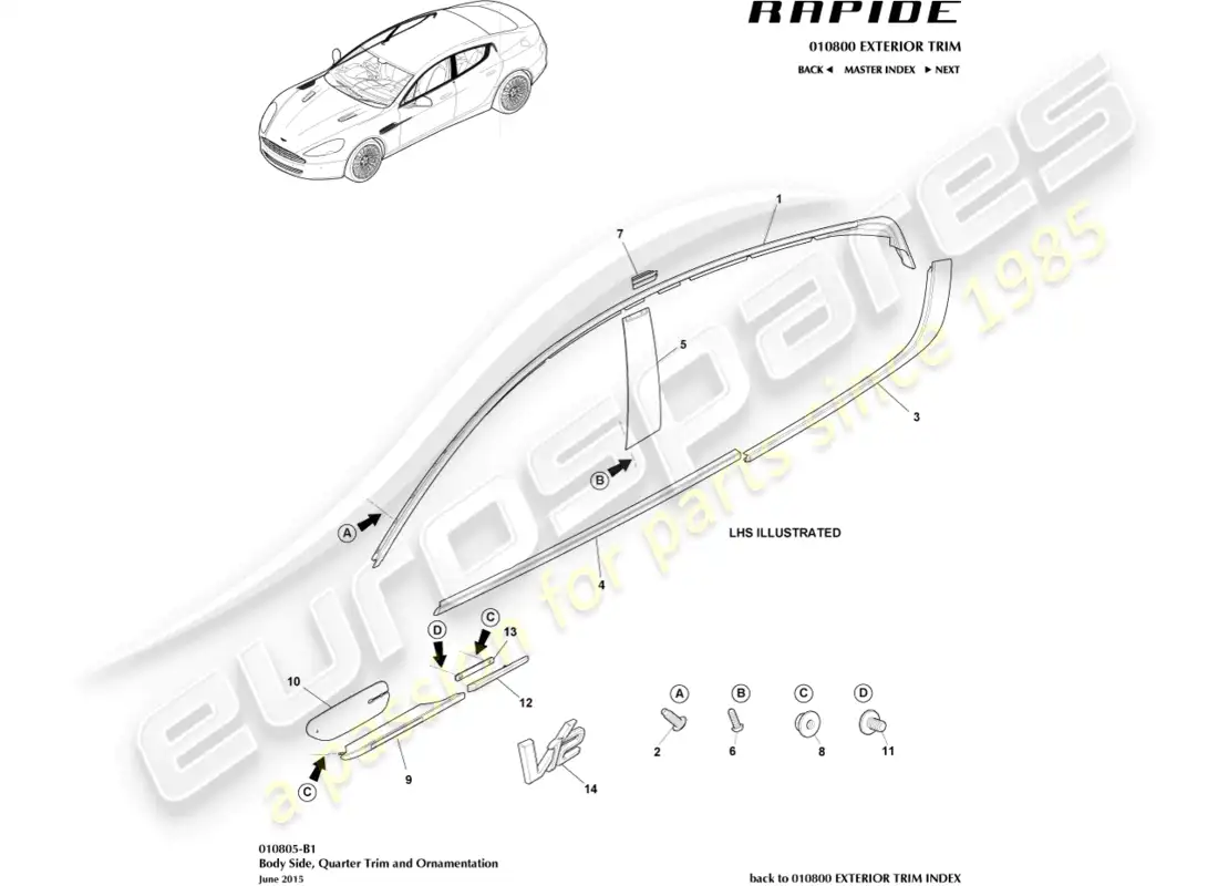 aston martin rapide (2016) body side trim parts diagram