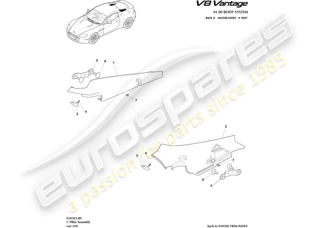 aston martin v8 vantage (2015) c pillar assembly part diagram