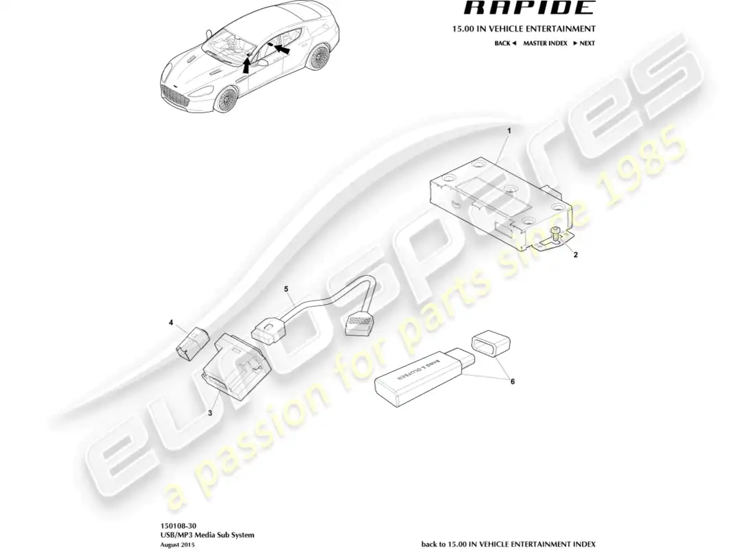 aston martin rapide (2011) mp3/usb media subsystem parts diagram