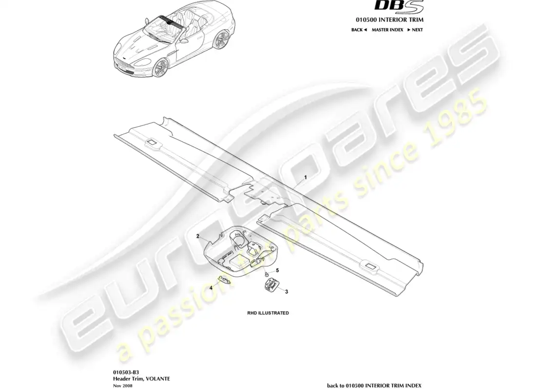 aston martin dbs (2009) header trim, volante parts diagram