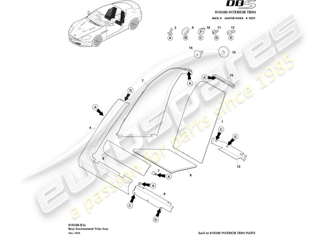 aston martin dbs (2008) rear environment trim part diagram