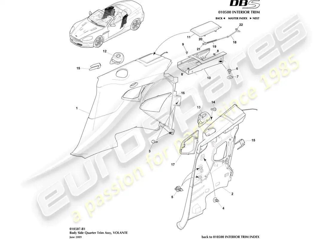 aston martin dbs (2010) body side quarter trim, volante parts diagram