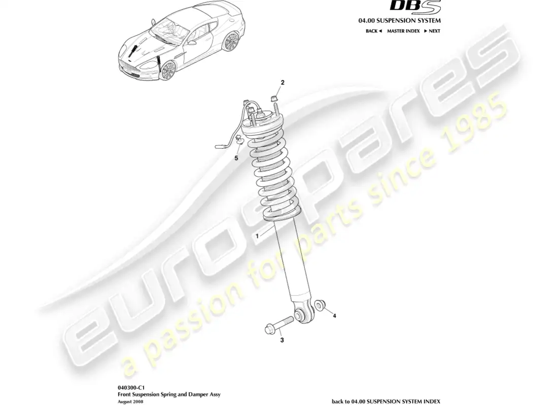 aston martin dbs (2008) front spring & damper parts diagram