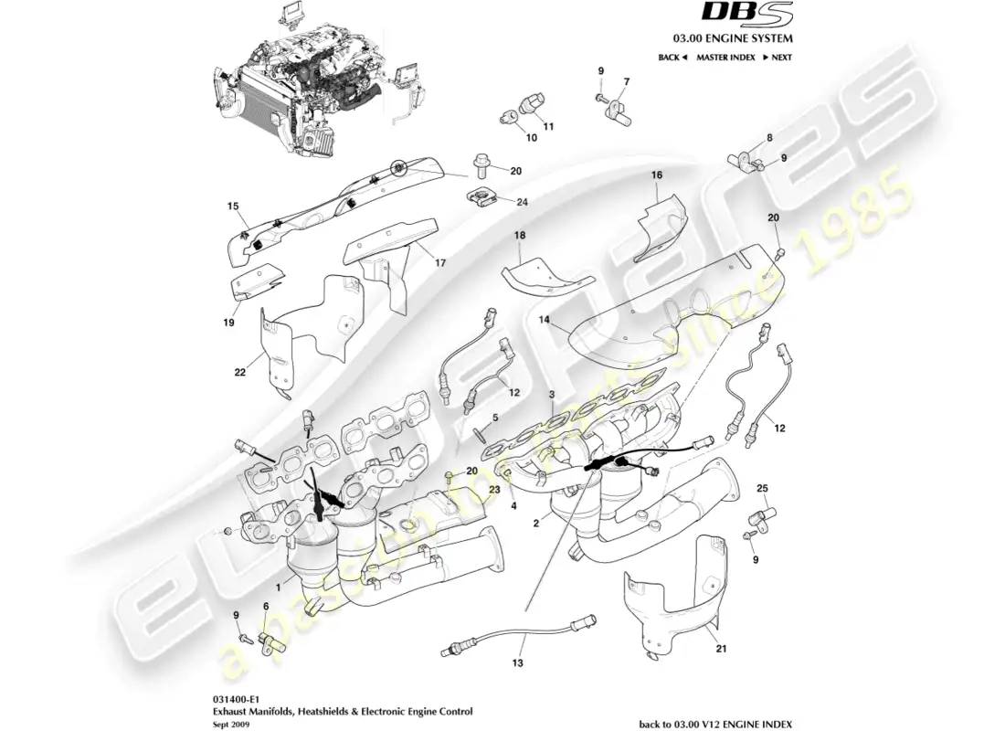 aston martin dbs (2008) exhaust manifolds parts diagram