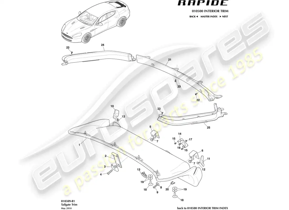 aston martin rapide (2012) tailgate trim panel parts diagram