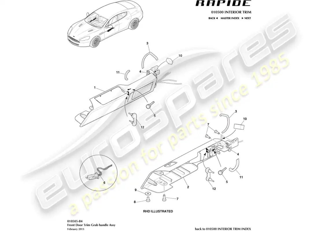 aston martin rapide (2012) front door handle parts diagram