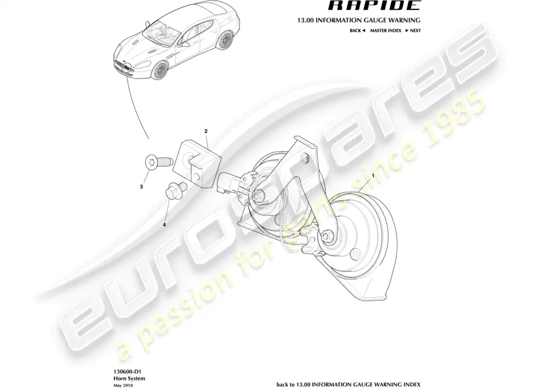 aston martin rapide (2012) traffic horn parts diagram