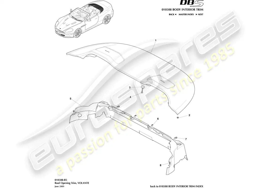 aston martin dbs (2012) roof opening trim parts diagram