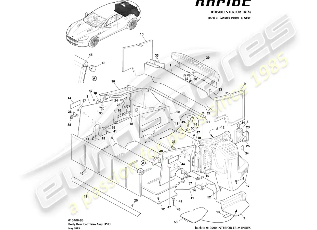 aston martin rapide (2017) load compartment trim parts diagram