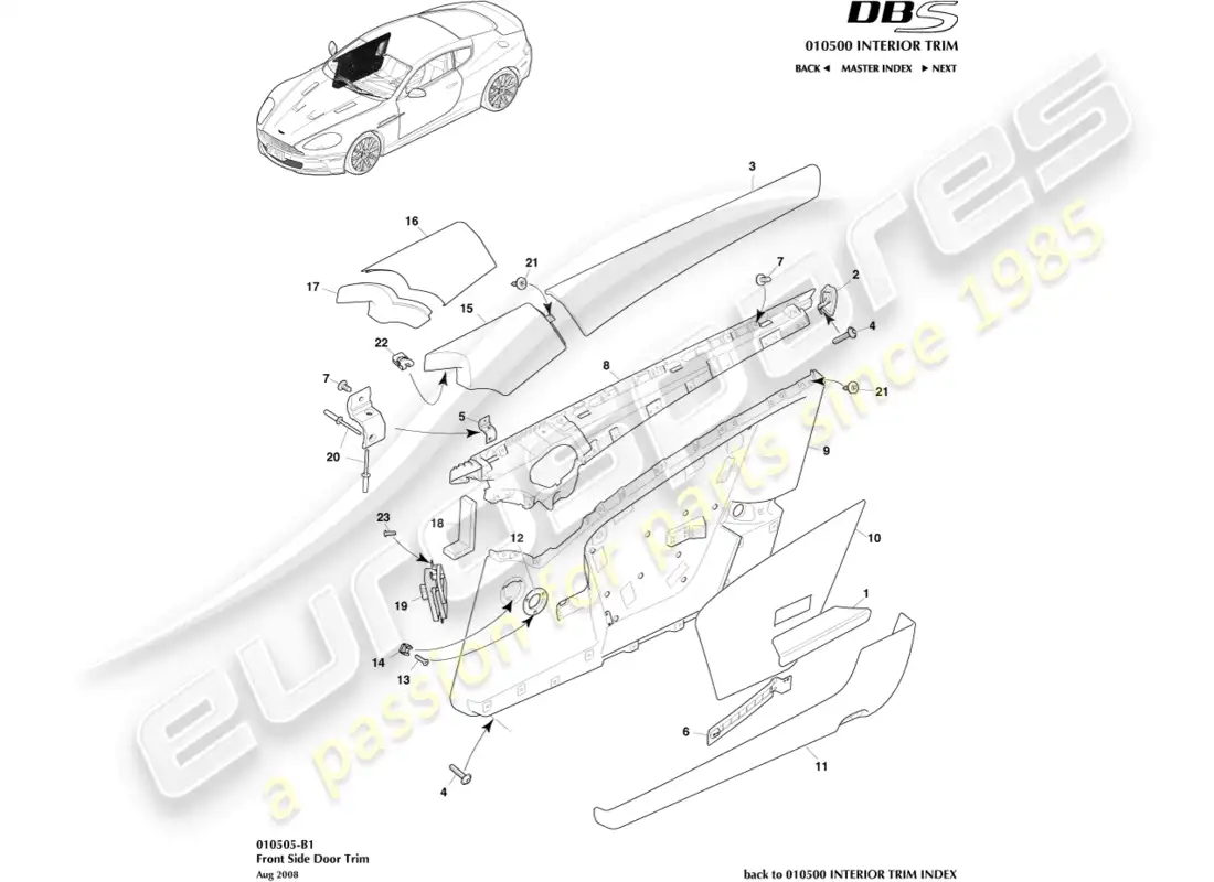 aston martin dbs (2010) door trim parts diagram