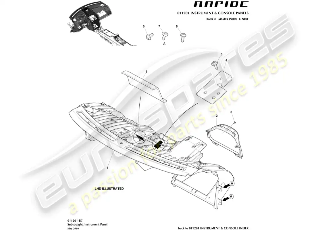 aston martin rapide (2010) ip substrate parts diagram
