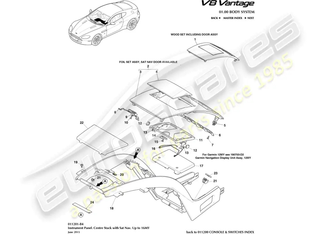 aston martin v8 vantage (2015) centre stack, with sat nav, to 16my part diagram