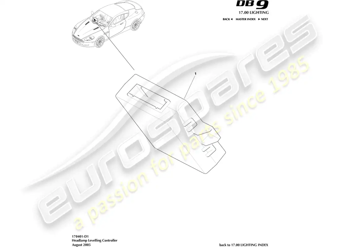 aston martin db9 (2009) headlamp leveling controller parts diagram