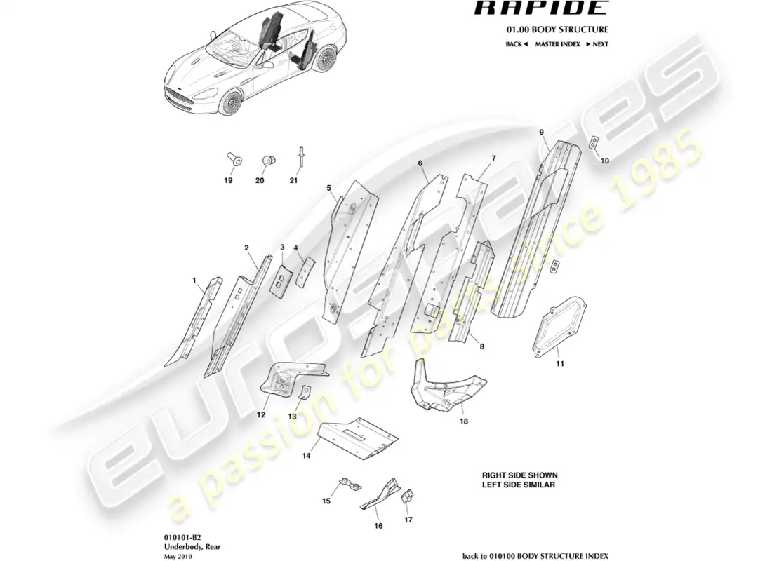 aston martin rapide (2017) underbody, rear parts diagram
