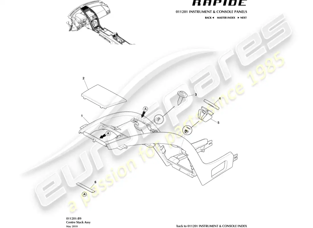 aston martin rapide (2017) centre stack moulding parts diagram