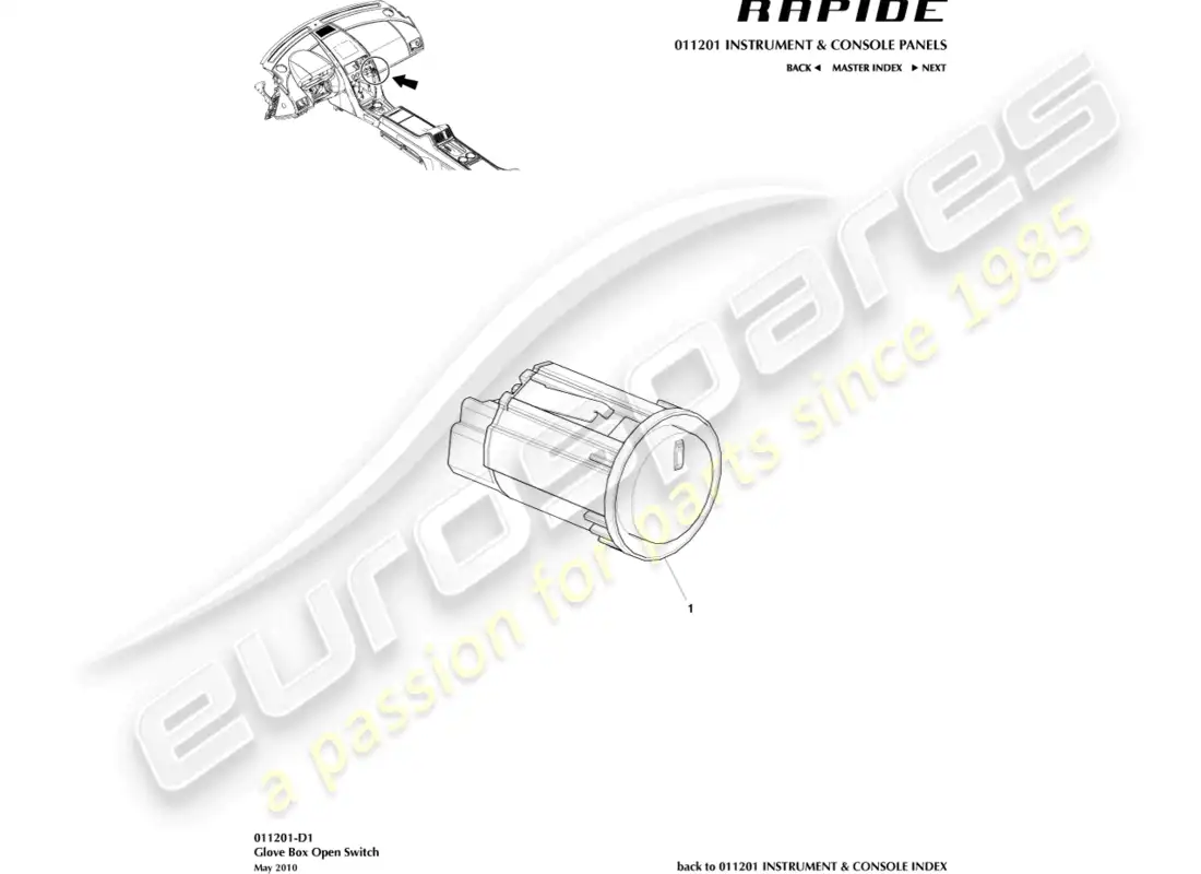 aston martin rapide (2017) glove box switch parts diagram
