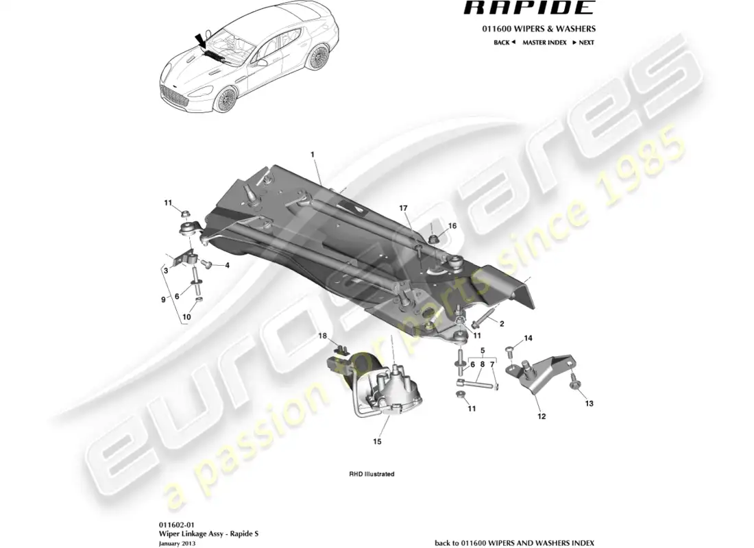 aston martin rapide (2017) wiper linkage, s parts diagram