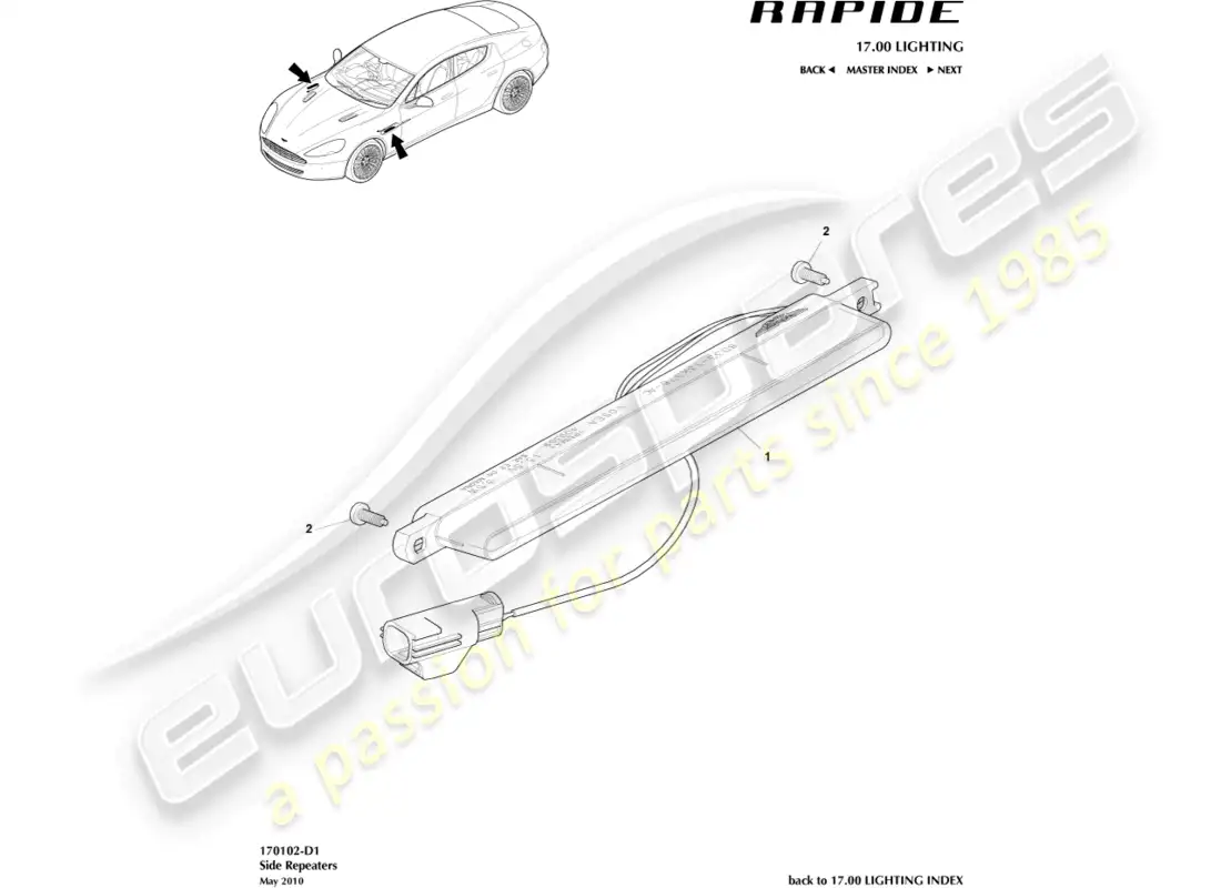 aston martin rapide (2017) side repeaters parts diagram