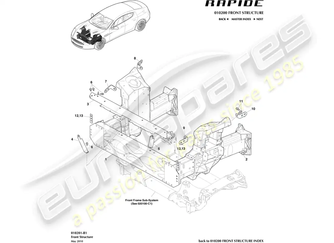 aston martin rapide (2013) front structure parts diagram