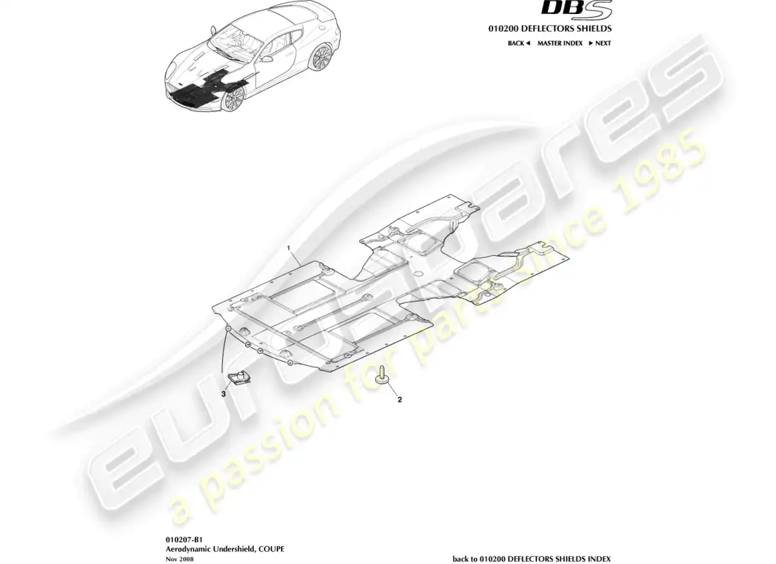 aston martin dbs (2012) front undershield, coupe parts diagram