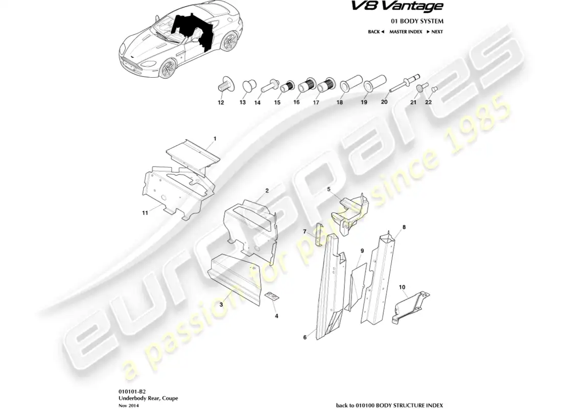 aston martin v8 vantage (2015) underbody rear, coupe part diagram
