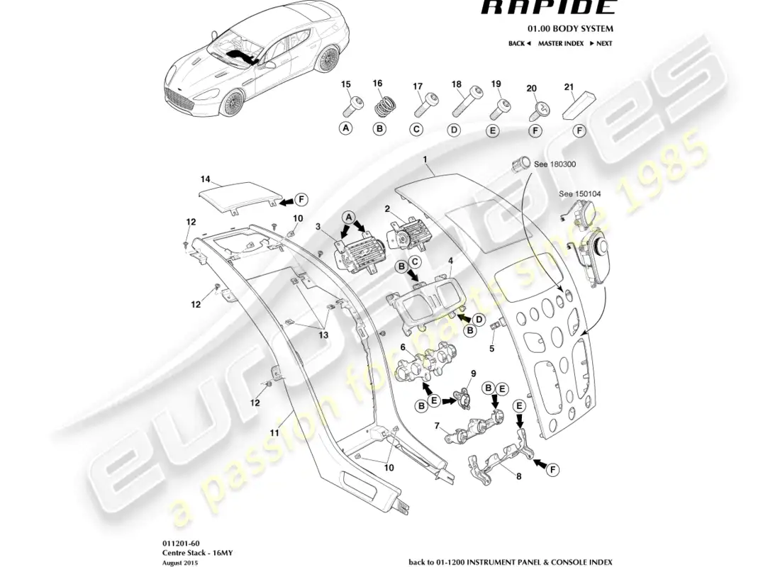 aston martin rapide (2016) central stack trim panel, s 16my parts diagram