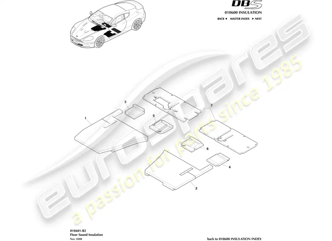 aston martin dbs (2012) floor sound insulation parts diagram