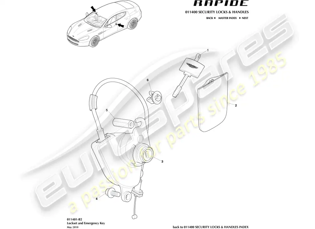 aston martin rapide (2012) lock set and keys parts diagram