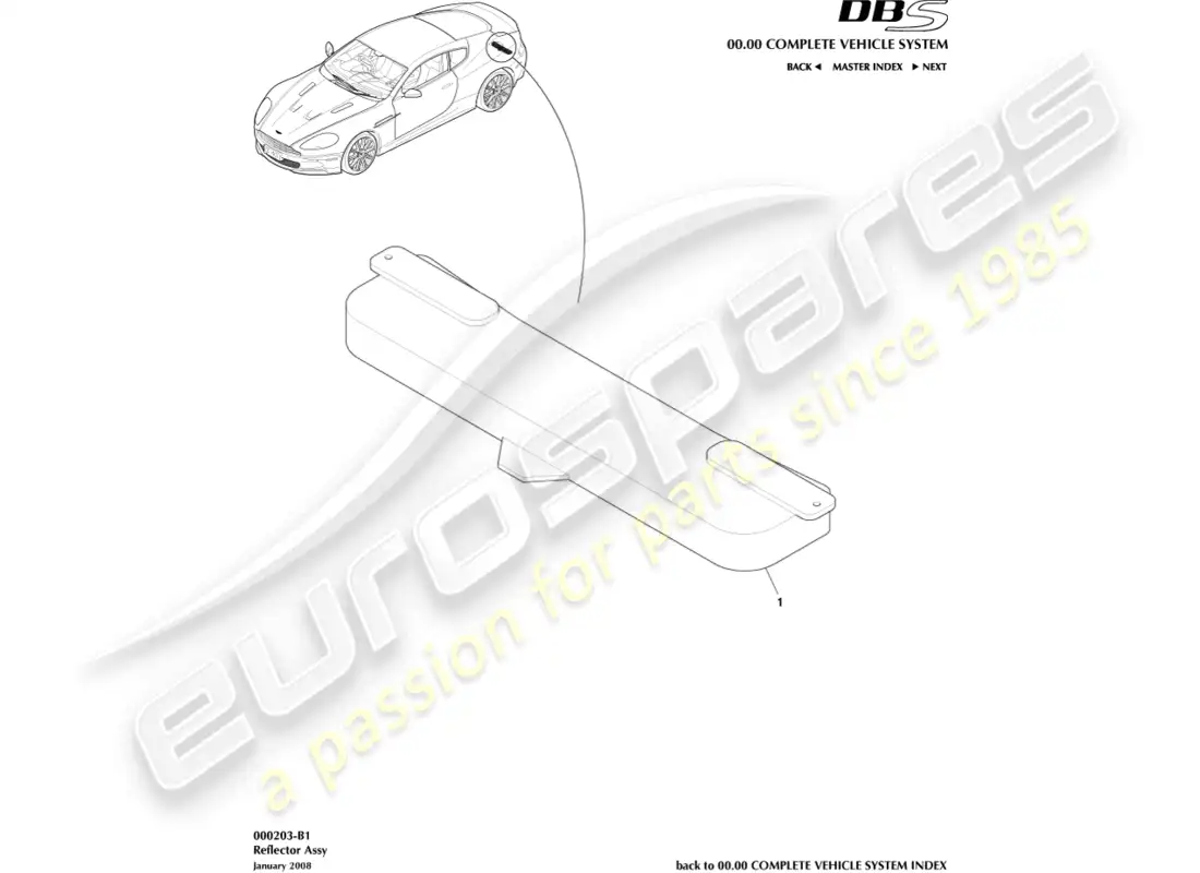 aston martin dbs (2007) hazard warning reflector parts diagram