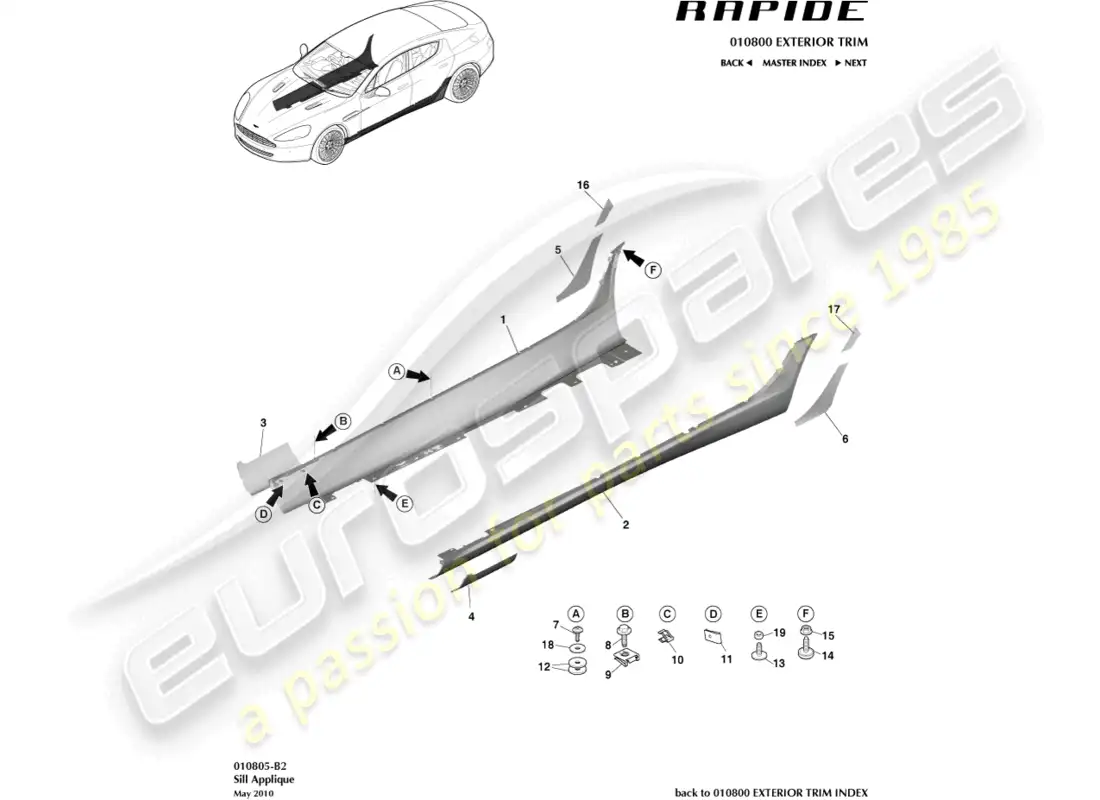 aston martin rapide (2016) sill applique parts diagram
