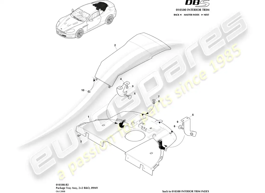 aston martin dbs (2012) package tray assmebly, 2+2 b&o parts diagram