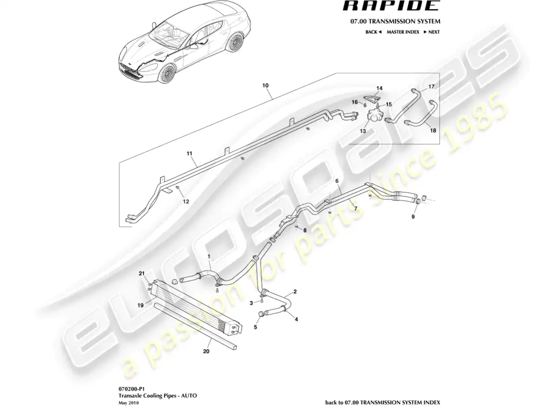 aston martin rapide (2016) transmission oil cooler parts diagram
