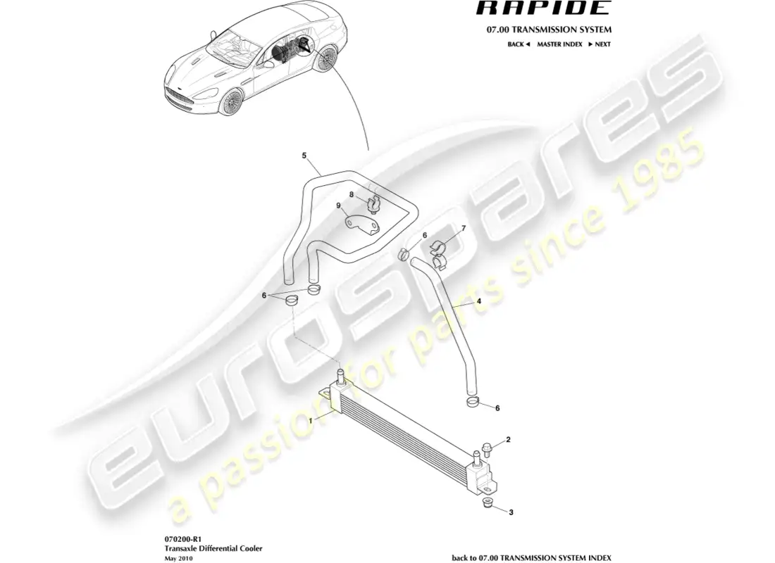 aston martin rapide (2016) differeniual oil cooler parts diagram