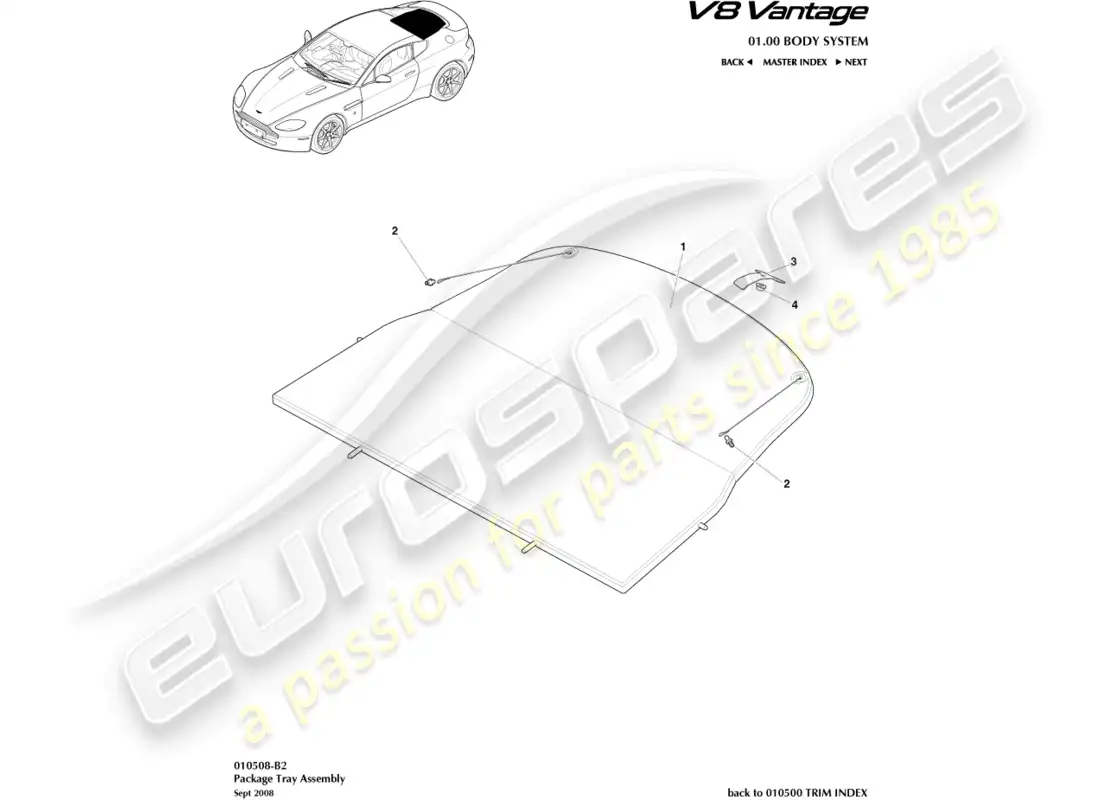 aston martin v8 vantage (2018) package tray assembly part diagram