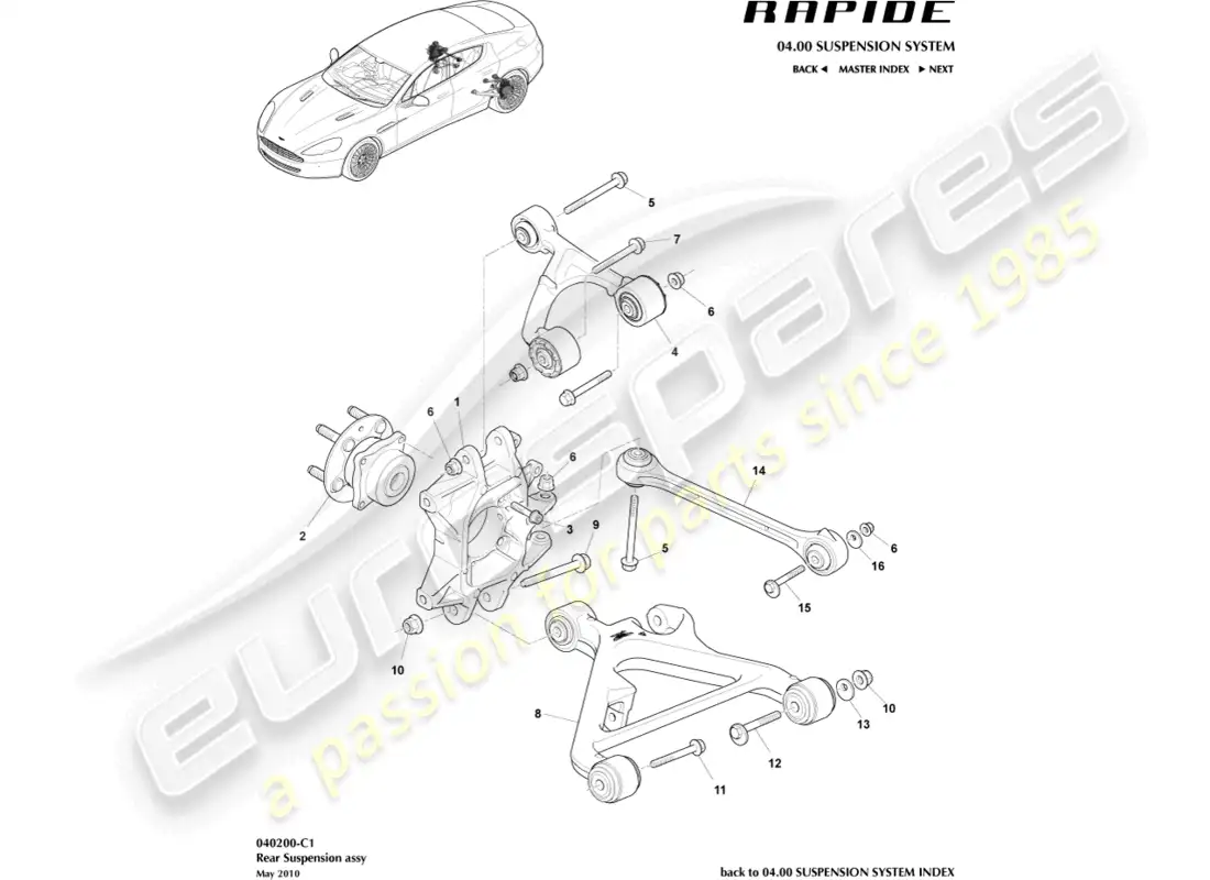 aston martin rapide (2013) rear suspension assembly parts diagram