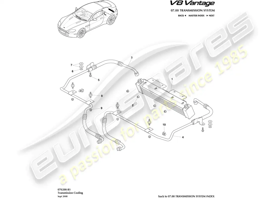 aston martin v8 vantage (2015) transmission cooler part diagram