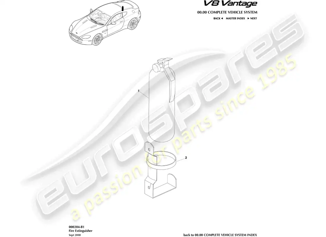 aston martin v8 vantage (2015) fire extinguisher part diagram