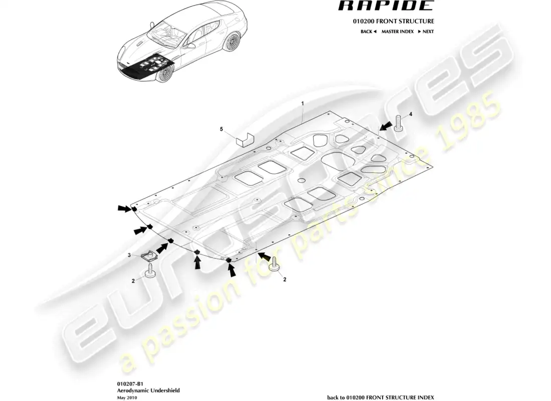 aston martin rapide (2013) front undershield parts diagram