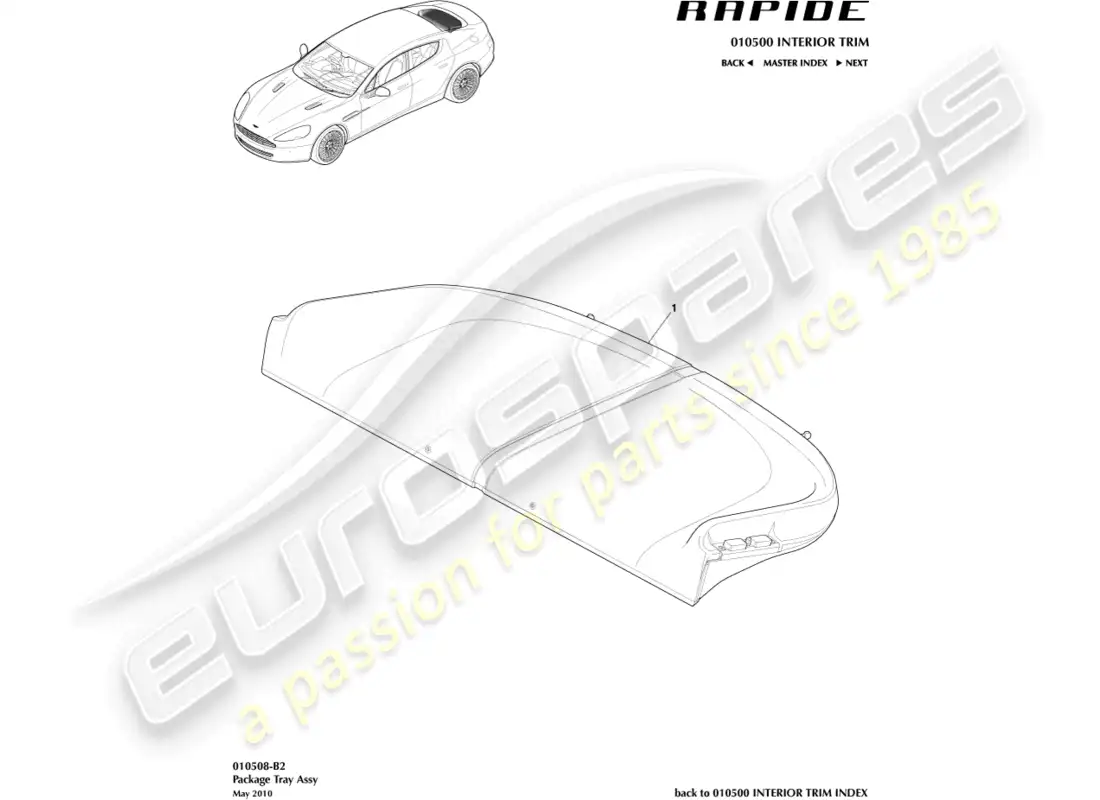 aston martin rapide (2017) parcel shelf trim panel parts diagram