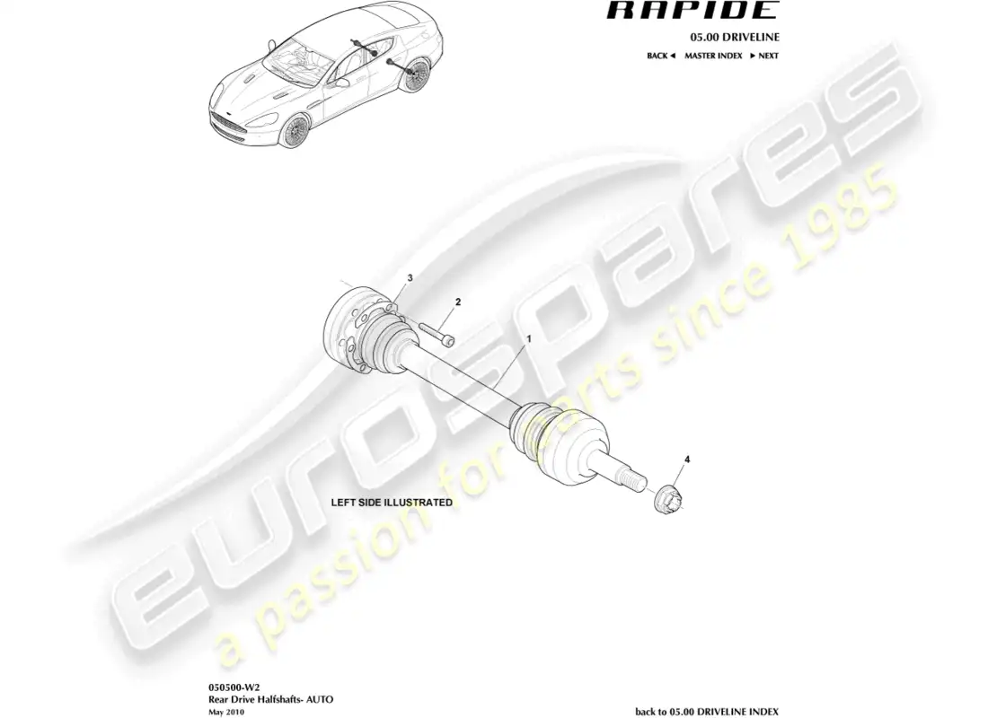 aston martin rapide (2017) rear halfshaft assembly parts diagram