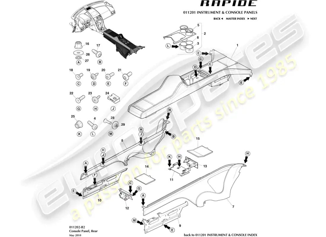 aston martin rapide (2012) rear console parts diagram