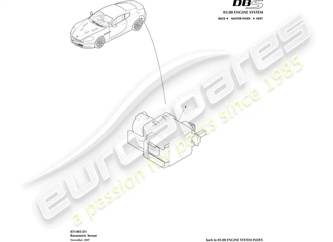 aston martin dbs (2009) barometric sensor parts diagram