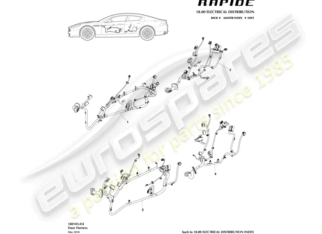 aston martin rapide (2010) door harness parts diagram